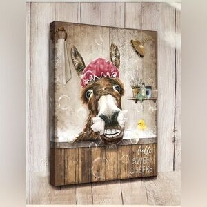 Bathroom Decor Funny Canvas Wall Art Donkey Picture Decor Farmhouse NEW 12 X 16
